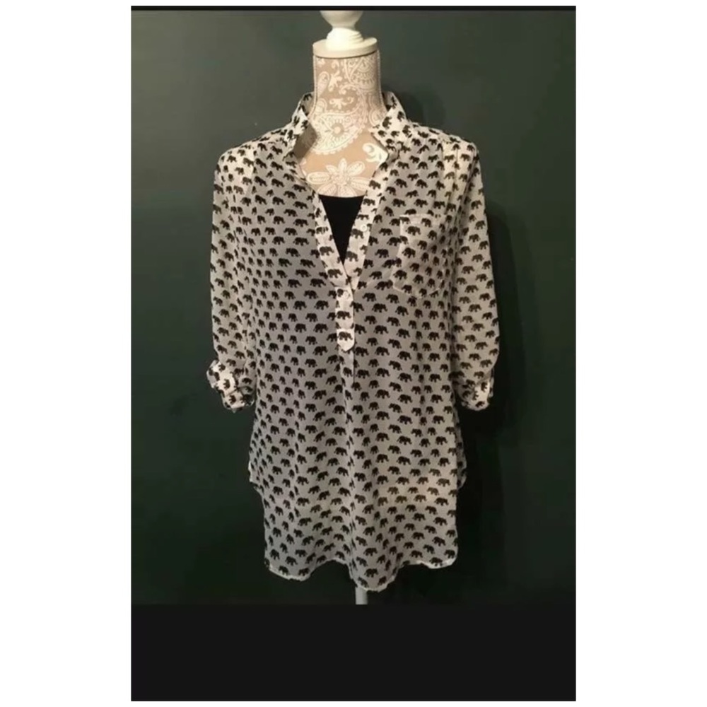 NWT White & Black Elephant Blouse